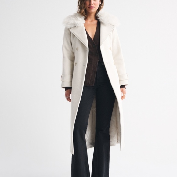 NWT Abercrombie Carrie Wool-Blend Trench Coat – Cream - Picture 6 of 6